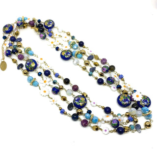 Sautoir mille fleurs bleu