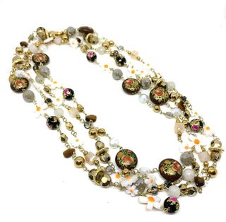 Sautoir mille fleurs marron