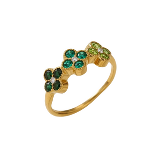 Bague fleurs vertes - acier
