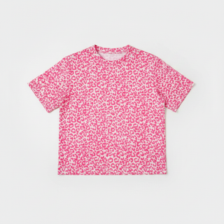 Tee shirt leopard rose fluo
