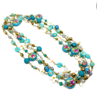 Sautoir mille fleurs turquoise