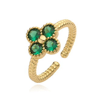 Bague trèfle verte - acier