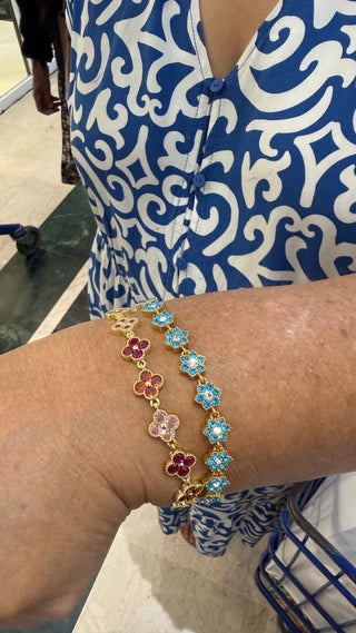 Bracelet fleurs strass multi - Acier