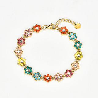 Bracelet fleurs strass multi - Acier