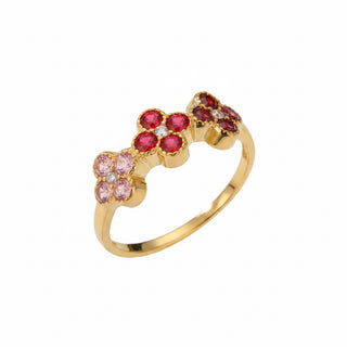 Bague fleurs roses - acier