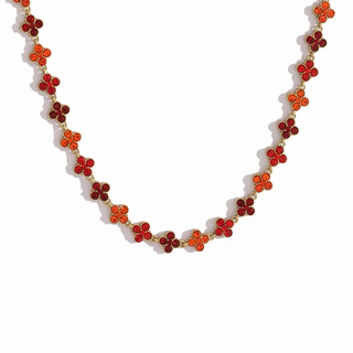 Collier fleurs multi orange - acier