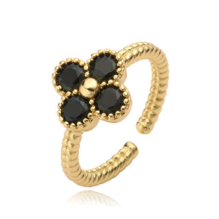 Bague trèfle noire - acier