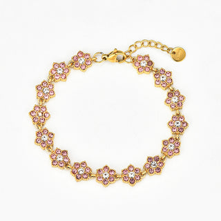 Bracelet fleurs strass rose - Acier