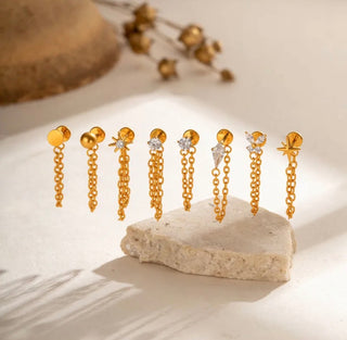 Piercing double chaînette Strass - Titane