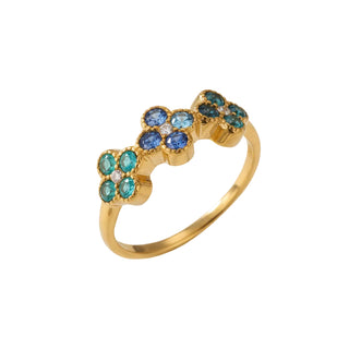 Bague fleurs bleues - acier