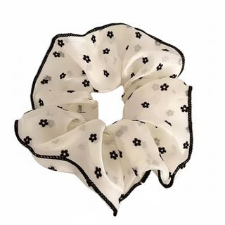 Chouchou XL blanc à fleurs