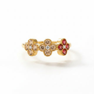 Bague fleurs beiges - acier