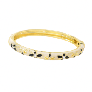 Bracelet crème fleurs noires