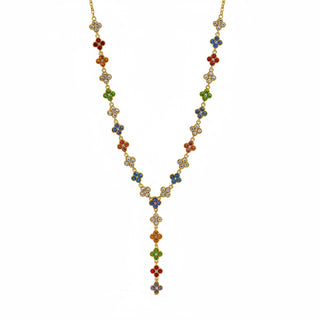 Collier cravate fleurs multi rose - acier