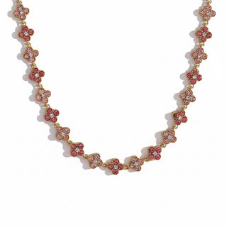 Collier fleurs multi rose - acier
