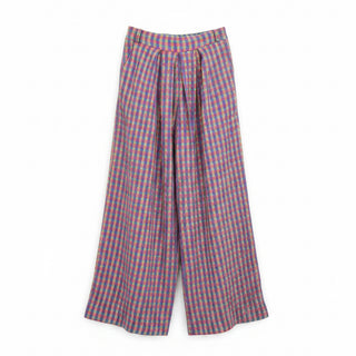 Pantalon carreaux violet et vert pale