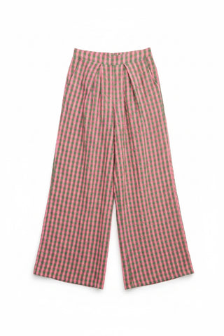 Pantalon carreaux rose vert et jaune