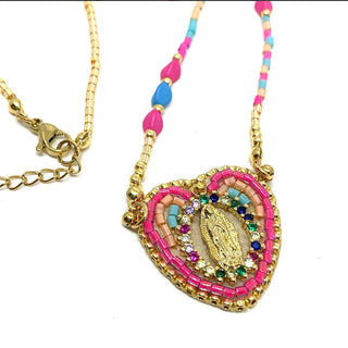 Collier ex-voto Vierge rose