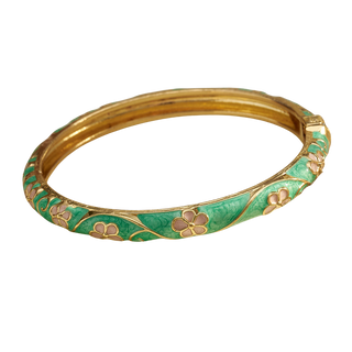 Bracelet vert fleurs roses