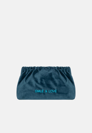 Pochette en velours bleu canard