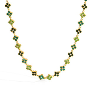 Collier fleurs vertes multi - acier