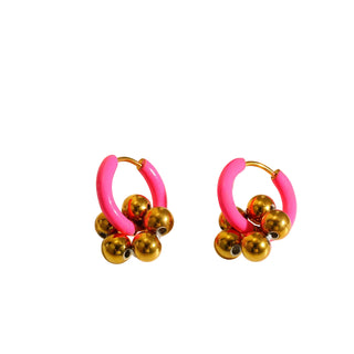 Boucles créoles roses - fleurs dorées