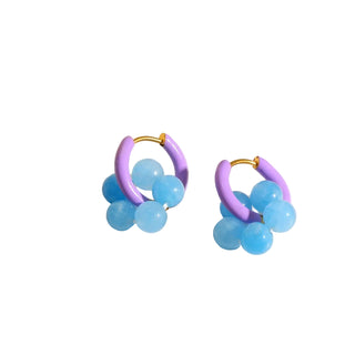 Boucles créoles violettes - fleurs bleues
