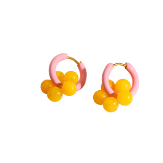 Boucles créoles roses - fleurs jaunes