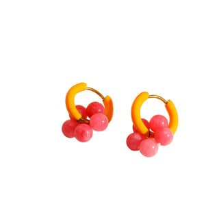 Boucles créoles oranges - fleurs roses