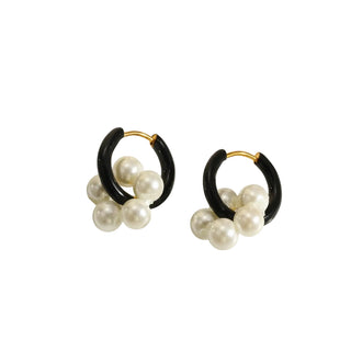 Boucles créoles noires - fleurs blanches